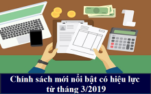 Chính sách mới nổi bật có hiệu lực từ tháng 3/2019