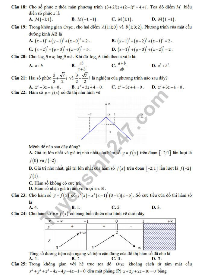 Đề thi thử THPT quốc gia 2019 môn Toán THPT Kĩ thuật Lệ Thủy lần 2 kèm đáp án - Ảnh 3.