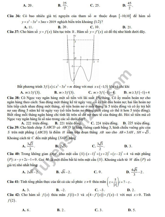 Đề thi thử THPT quốc gia 2019 môn Toán THPT Kĩ thuật Lệ Thủy lần 2 kèm đáp án - Ảnh 5.