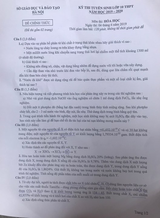 Đề Hóa học thi vào lớp 10 chuyên của Hà Nội năm 2019 có nhiều câu hỏi ứng dụng thực tiễn - Ảnh 1.