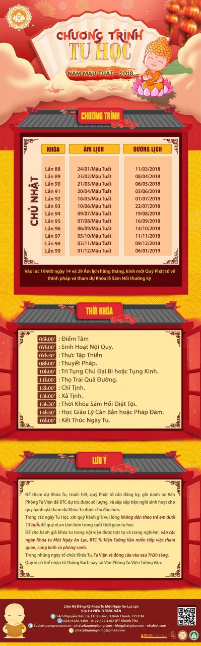 Chương Trình Tu Học Năm Mậu Tuất 2018 Tại Tu Viện Tường Vân