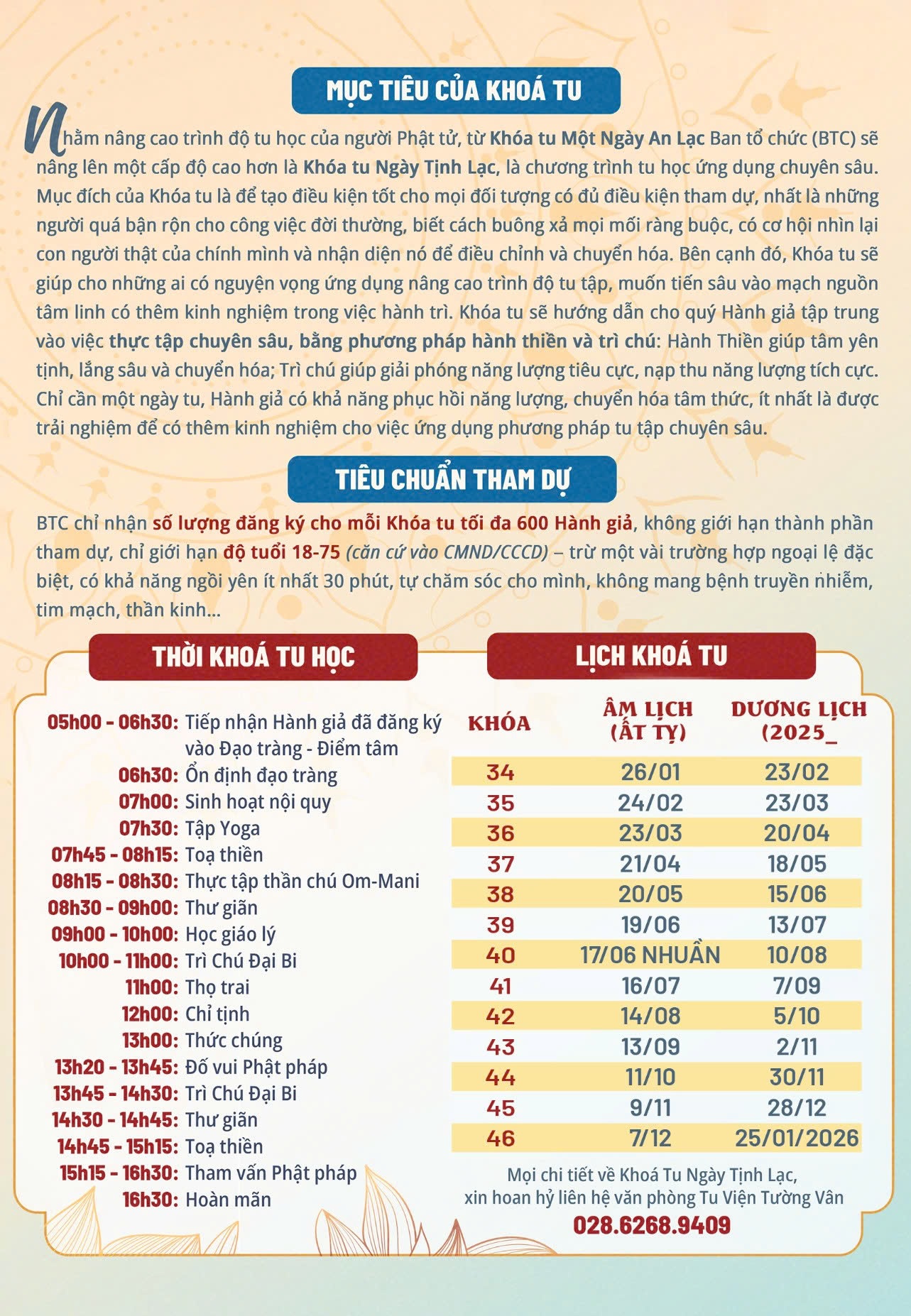 lịch khóa tu